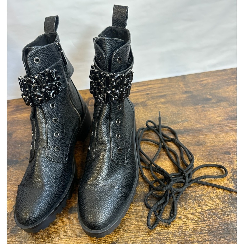 Karl Lagerfeld Paris Payson Black Crystal Embellished Combat Boots Mens 8.5 E22 - Picture 15 of 15